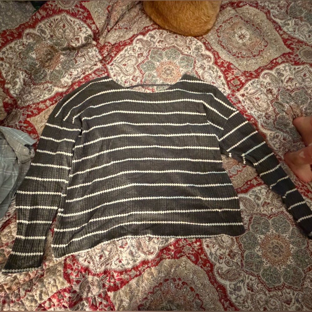BKE Charcoal and White Striped Knit Top